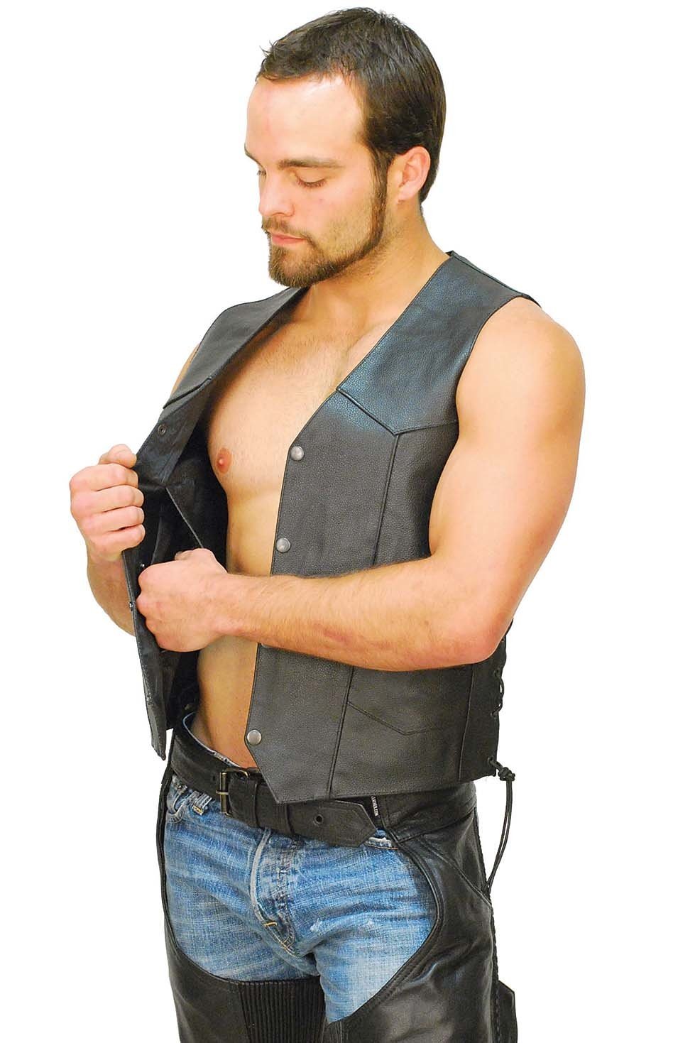 Men's Concealed Pocket Buffalo Leather Vest w/Side Lacing #VM803LK