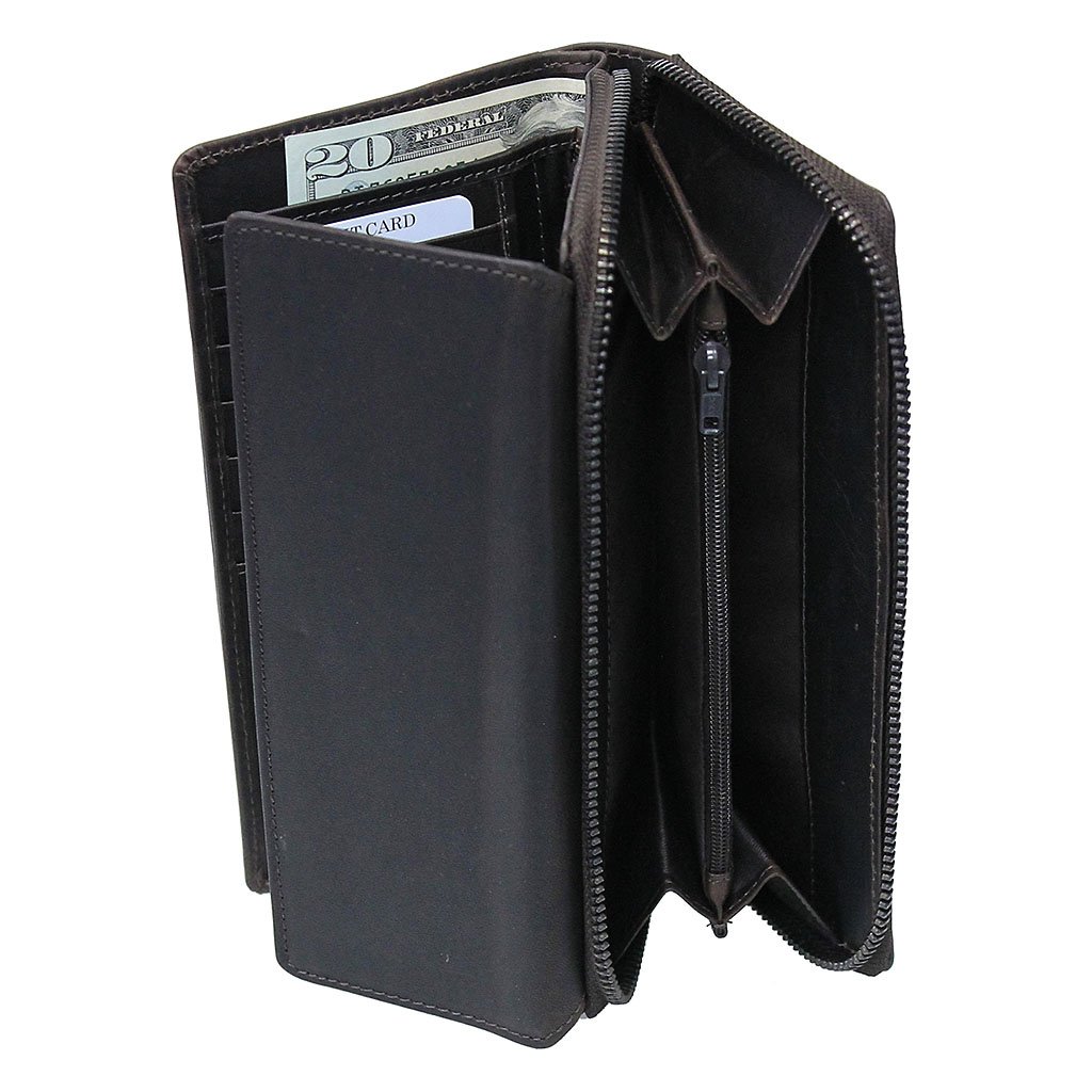 Women's Dark Brown RFID Zipper Organizer Wallet #WL16392NID