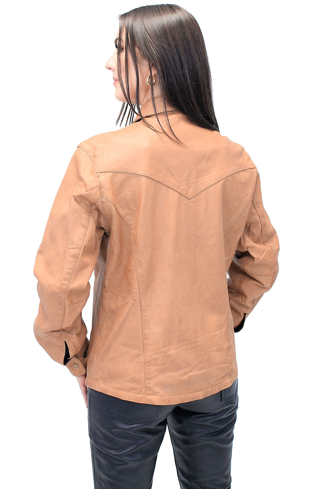 Women's Vintage Tan Soft Lambskin Leather Shirt  #LSA862T (L-5X)