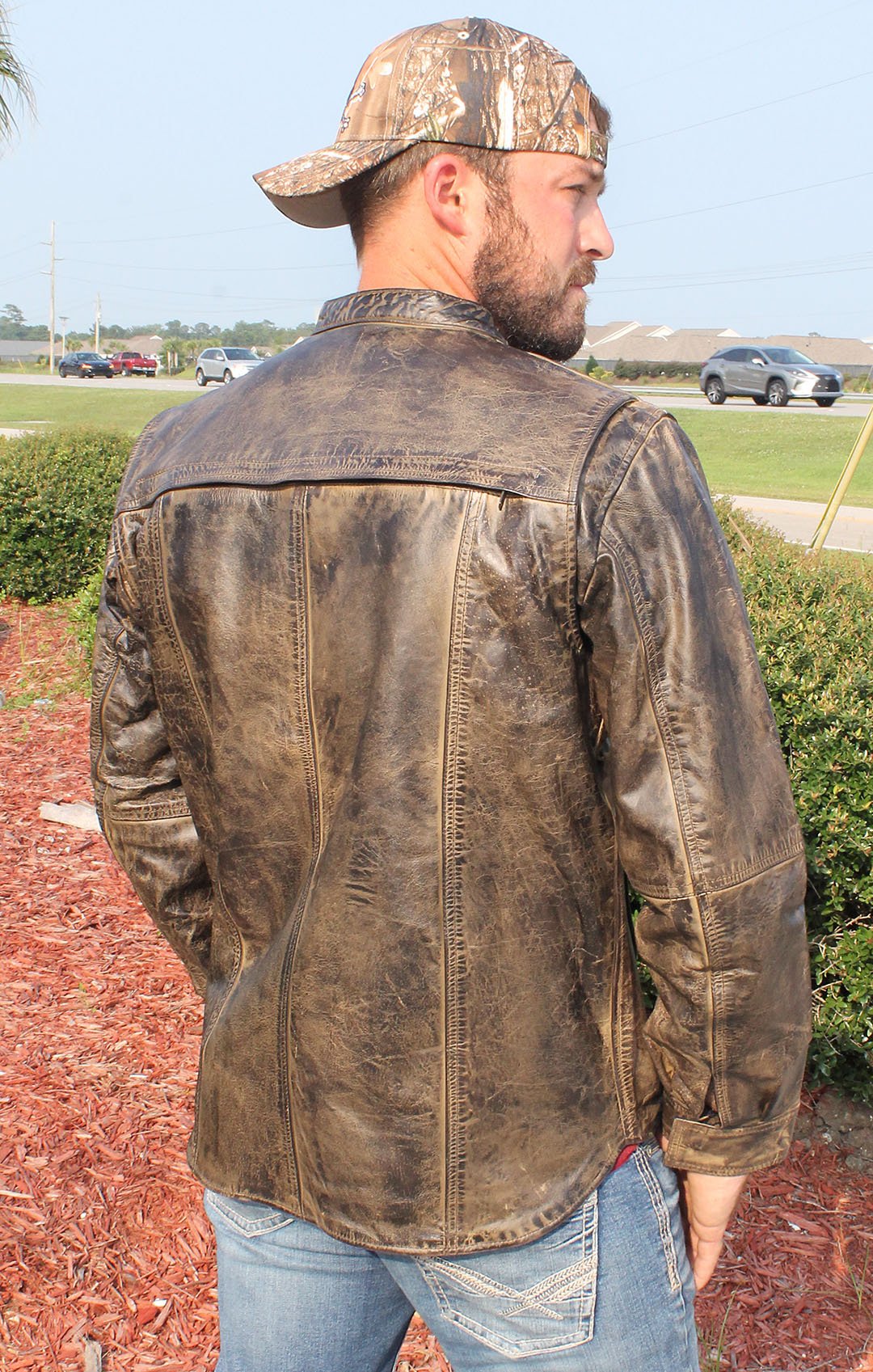 Men's Vented Vintage Brown Shirt w/Easy Access Pocket #MS22083VGY