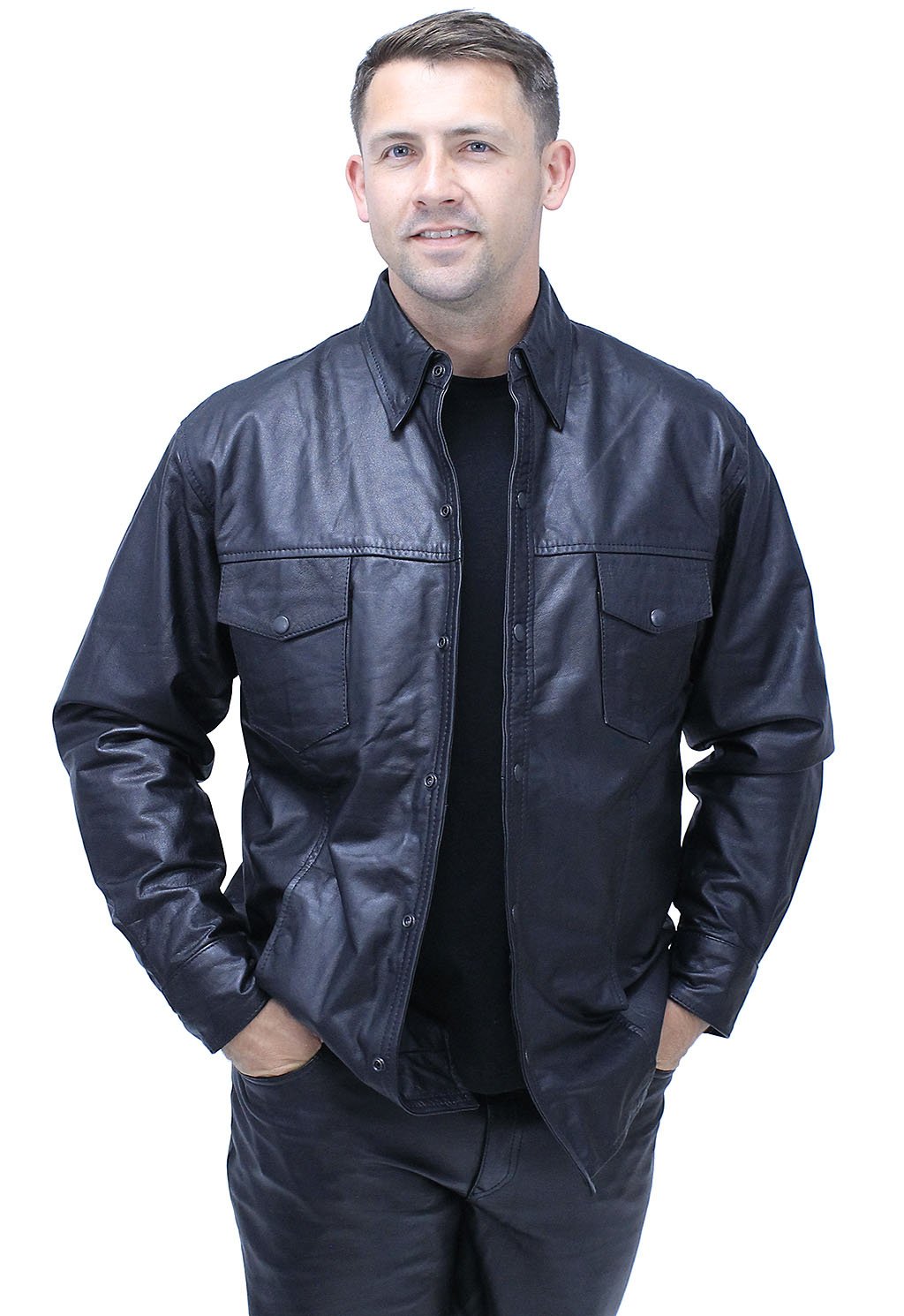 Snap Up Leather Shirt #MS1559K (UP TO 7X)