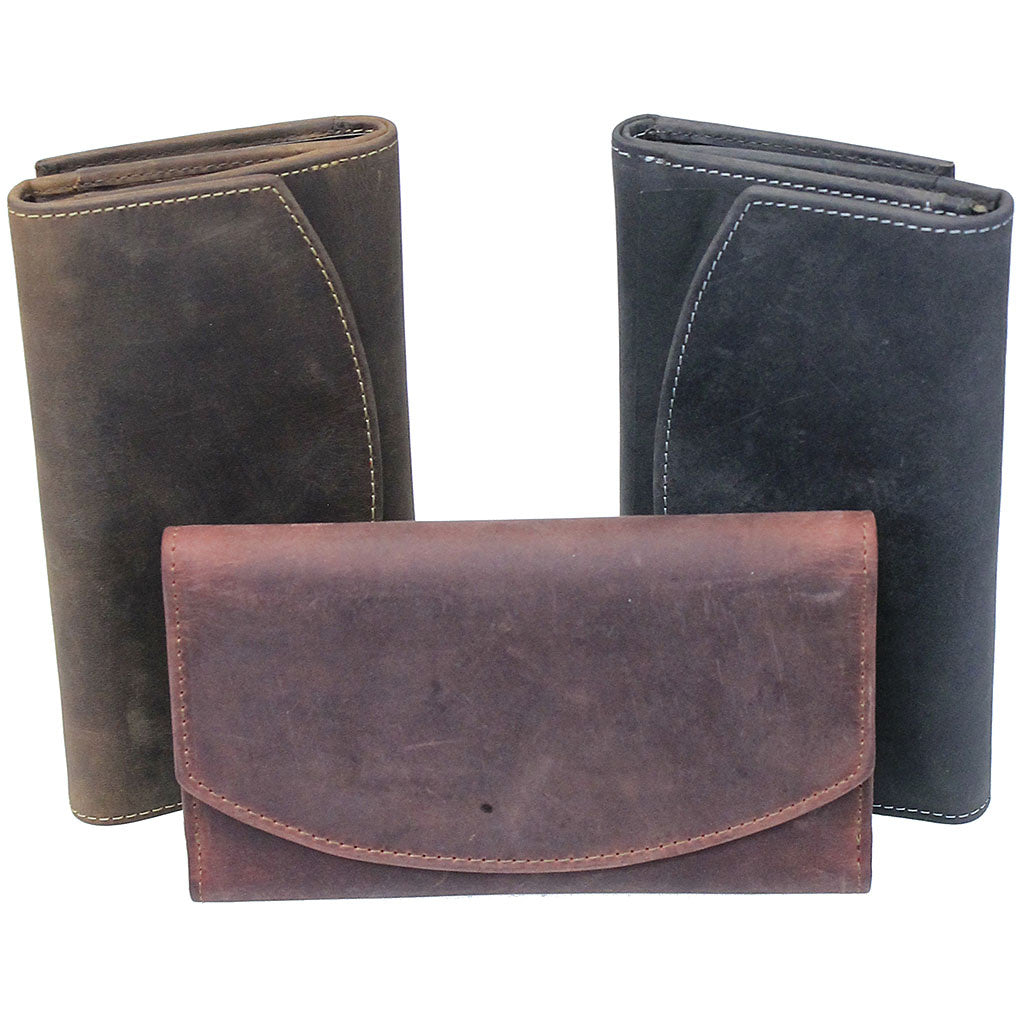 RFID Charcoal Black Oil Tanned Premium Leather Clutch Wallet #WL16340KID