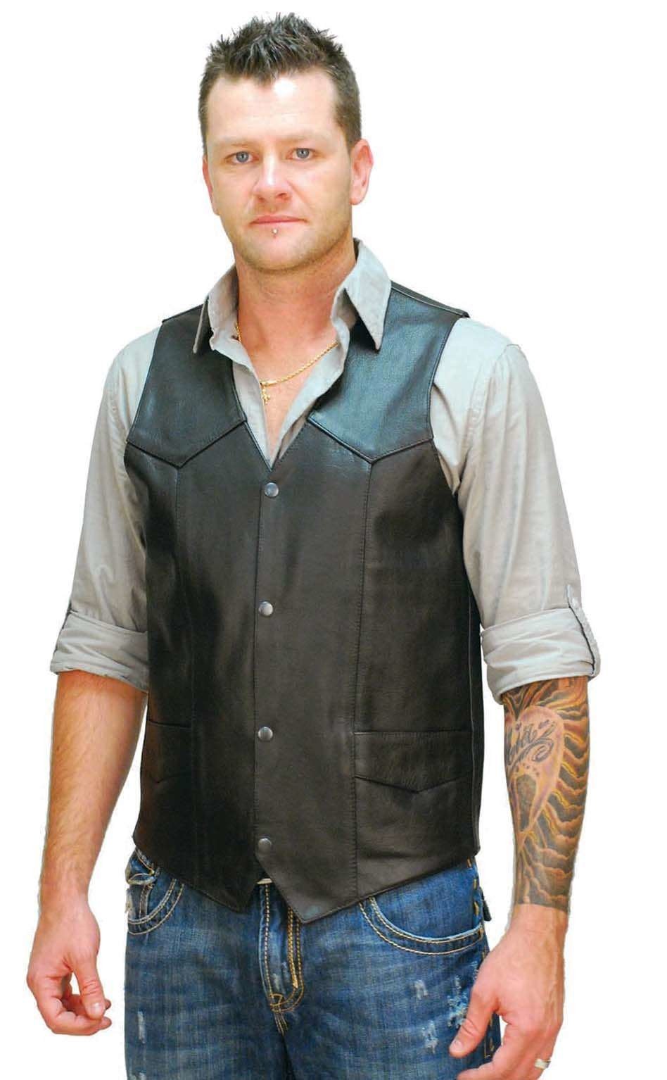 Tall Cowhide Leather Biker Vest #VM604T