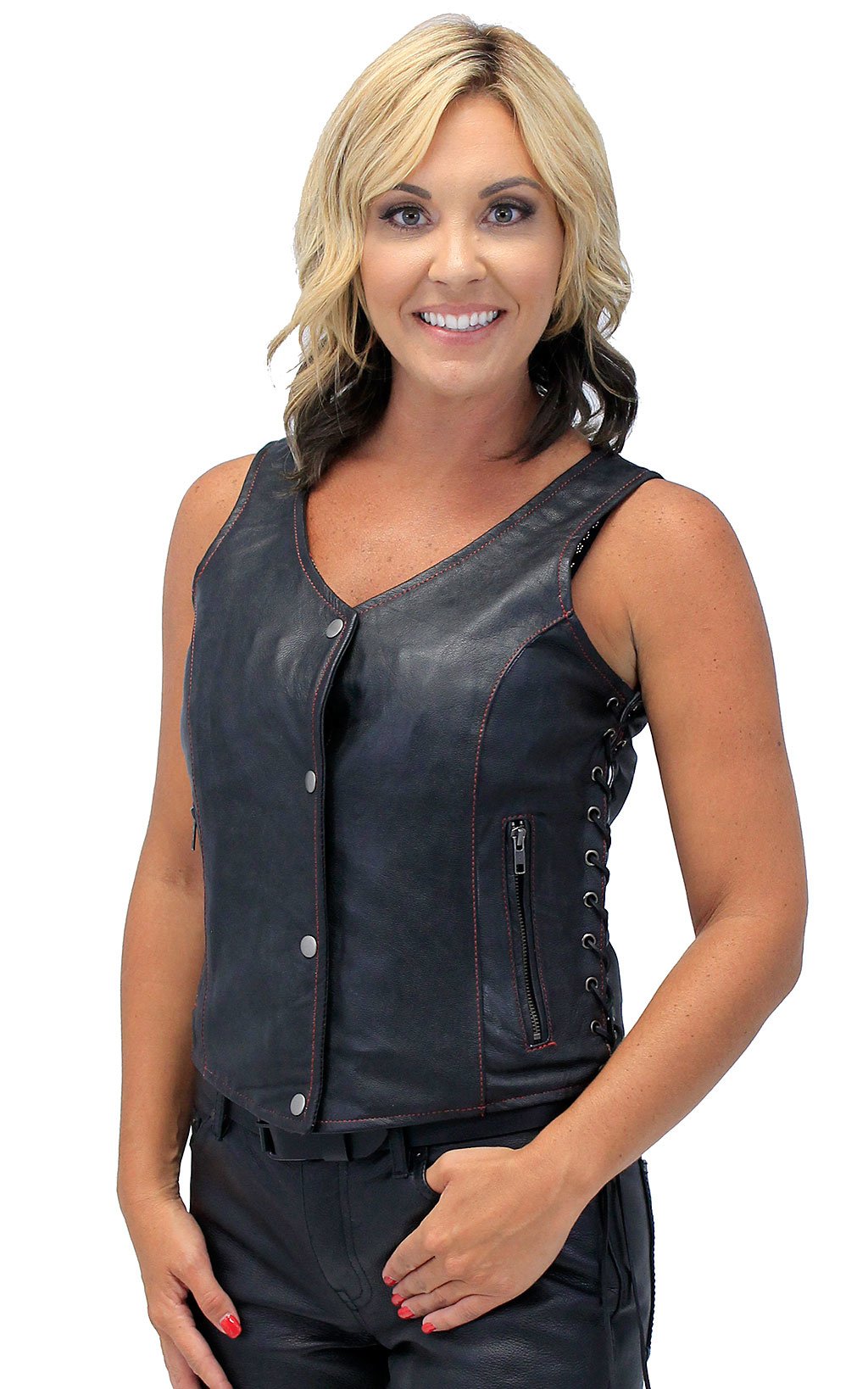 Red Stitch Women's Double Concealed Pocket Side Lace Vest #VL6895GLR