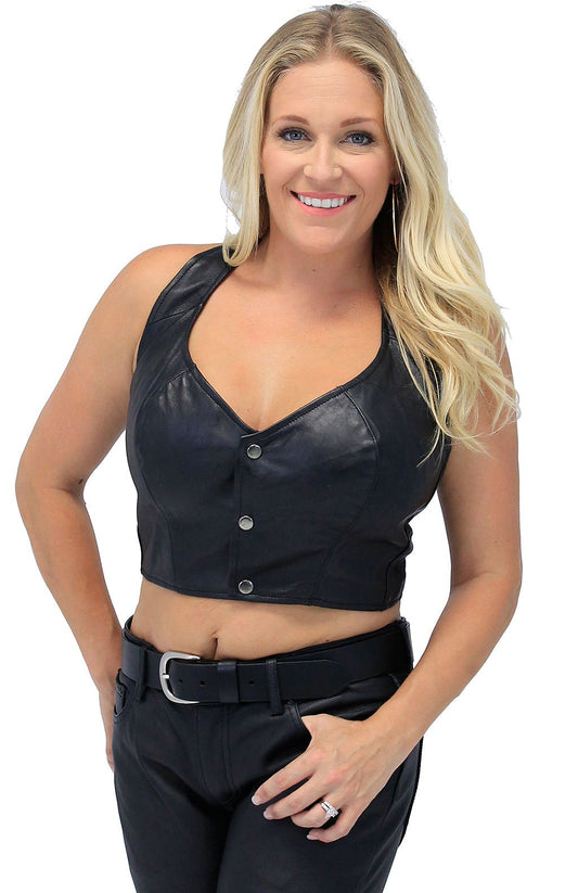 Snap Front Leather Halter Top #LH1103K (XS-2X)