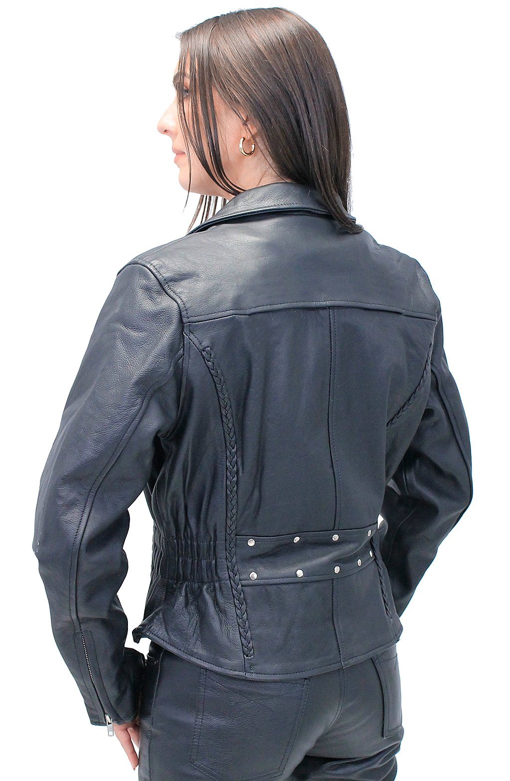 Road Angel - Ladies Black Leather Motorcycle Jacket #L265Z