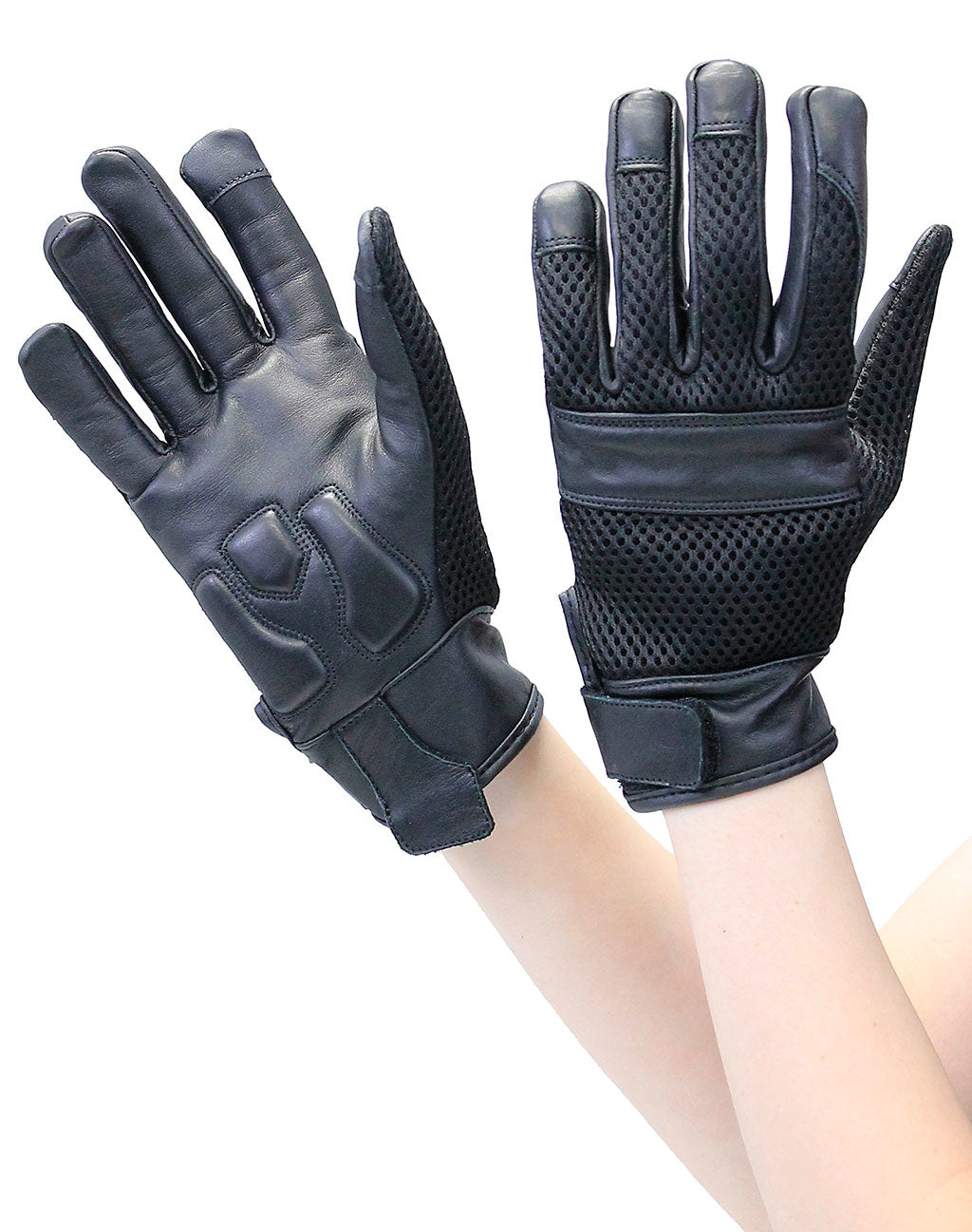 Women's Leather & Mesh Vented Motorcycle Gloves w/Gel #GC8405MVK