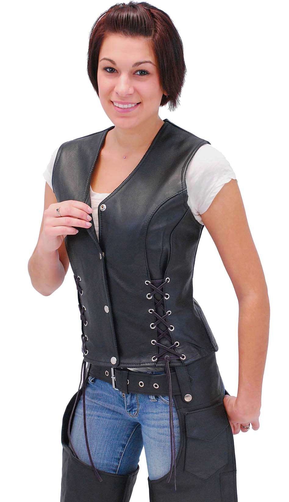 Black Leather Vest w/Custom Color Corset Lacing #VL2687LLK