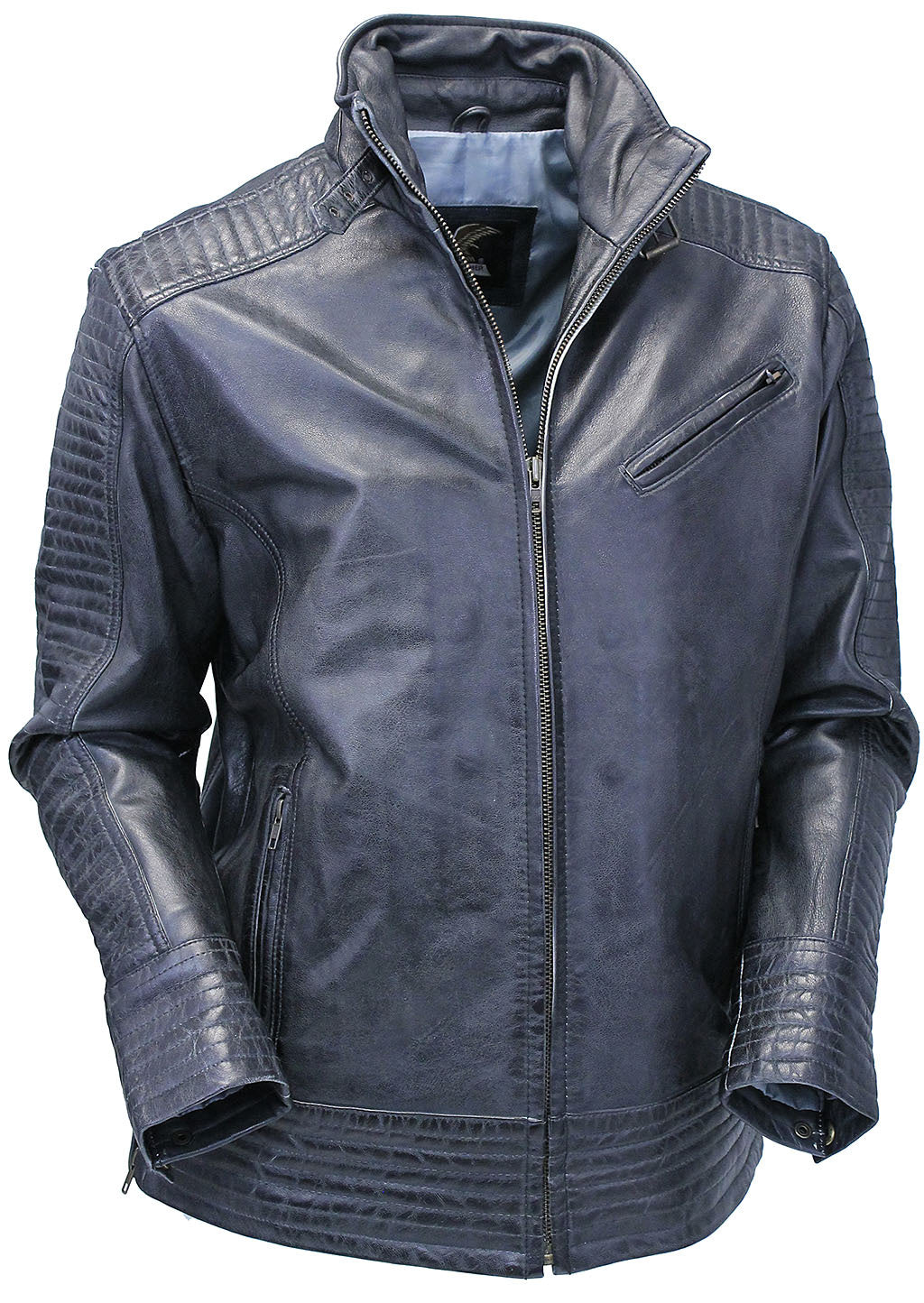 Charcoal Gray Leather Ribbed Trim Jacket w/Butterfly Collar #MA1993GY