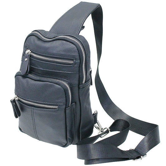 Black Leather Cross Body Sling Bag Pack #BP0040K