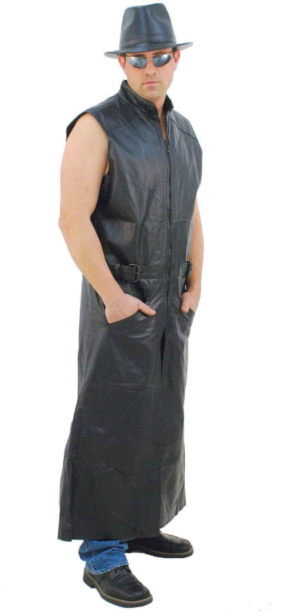 Extra Long Sleeveless Leather Trench Coat #M1008TK