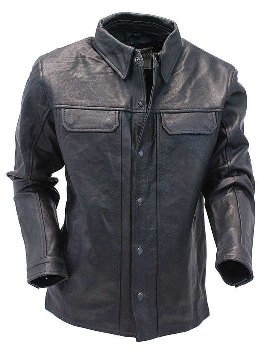 Straight Bottom Concealed Pocket Leather Shirt #MS867GK