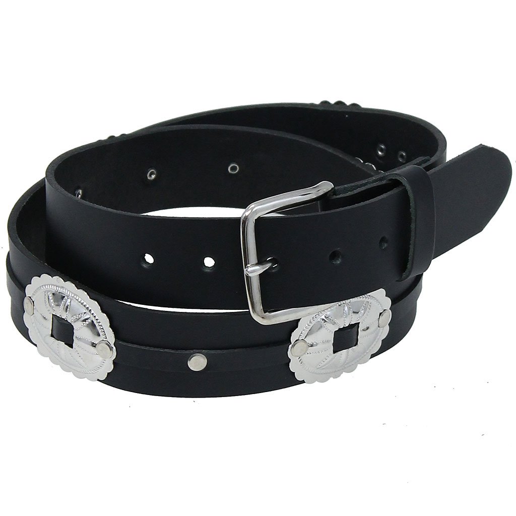 Large Oval Concho Premium Veg-Tan Black Leather Belt #BT428CK