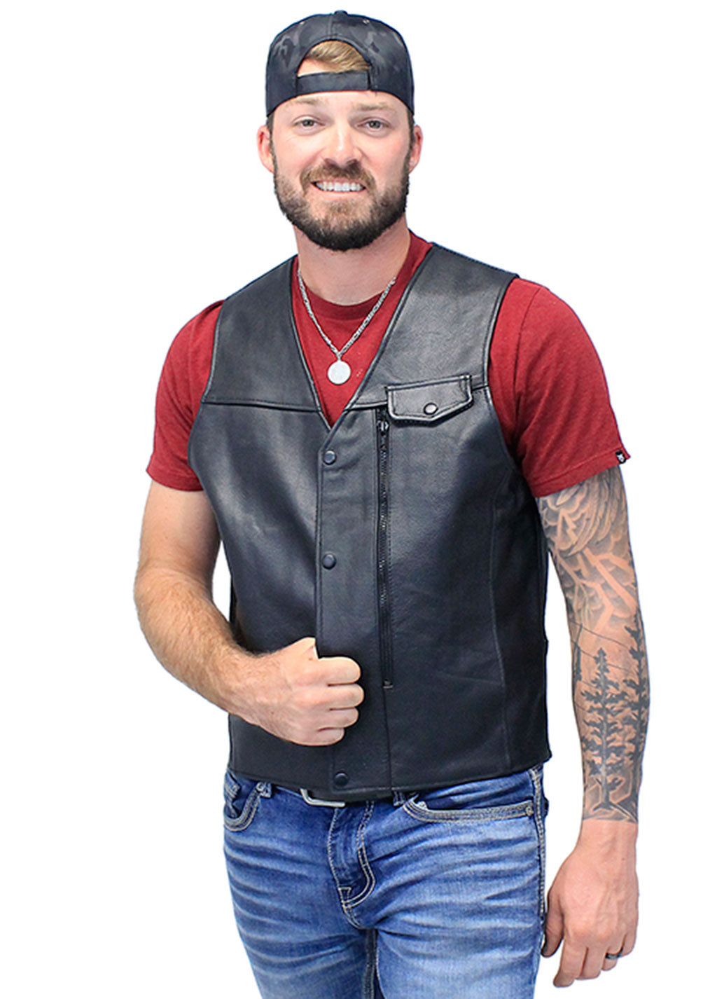 Straight Bottom Leather Vest with Side Zip Compartment #VM150GZPK