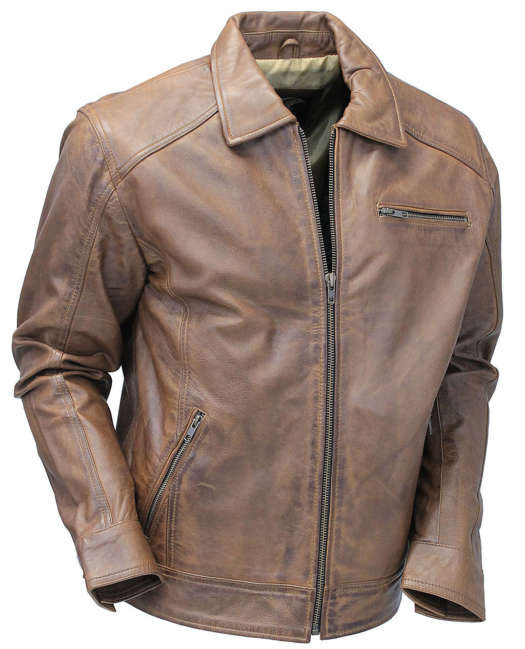 1950 s Brown Distressed Leather Jacket W Cc Pockets MA1957GN 2x