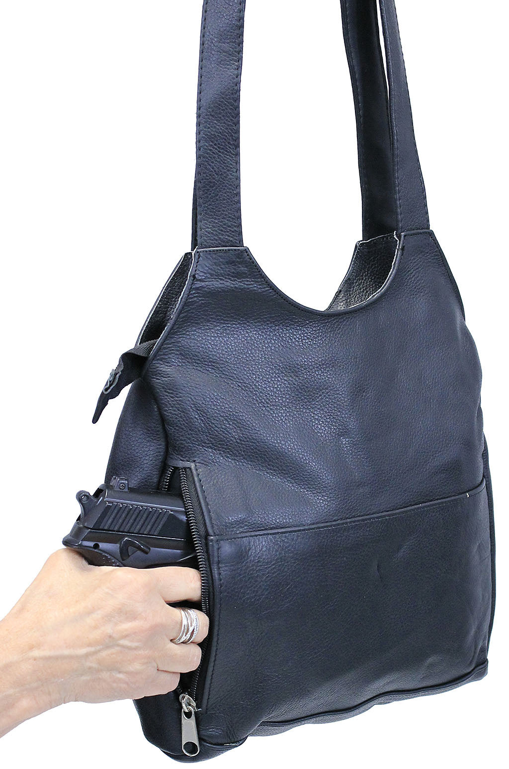 Black O-Ring Leather CCW Handbag #P97360GK