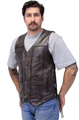 Vintage Brown Leather Vest For Conceal Carry #VMA3540GN