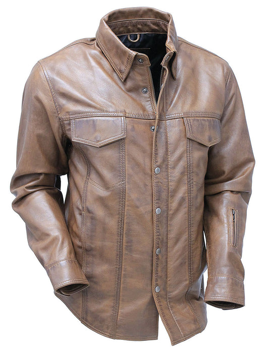 Men's Antiqued Brown Leather Shirt #MS24805GN