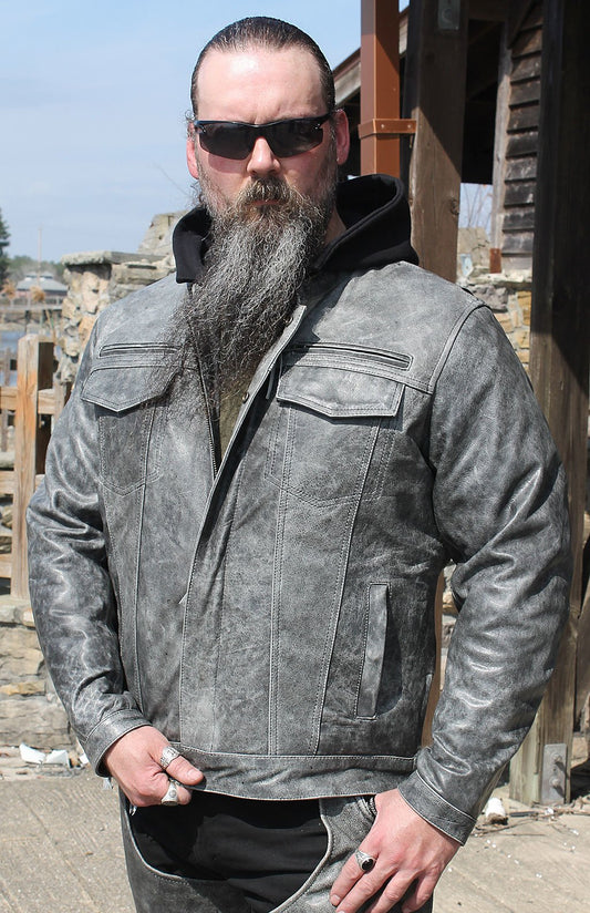 Concealed Pocket Gray Motorcycle Jacket w/Venting & Hood #M6906HVZGY