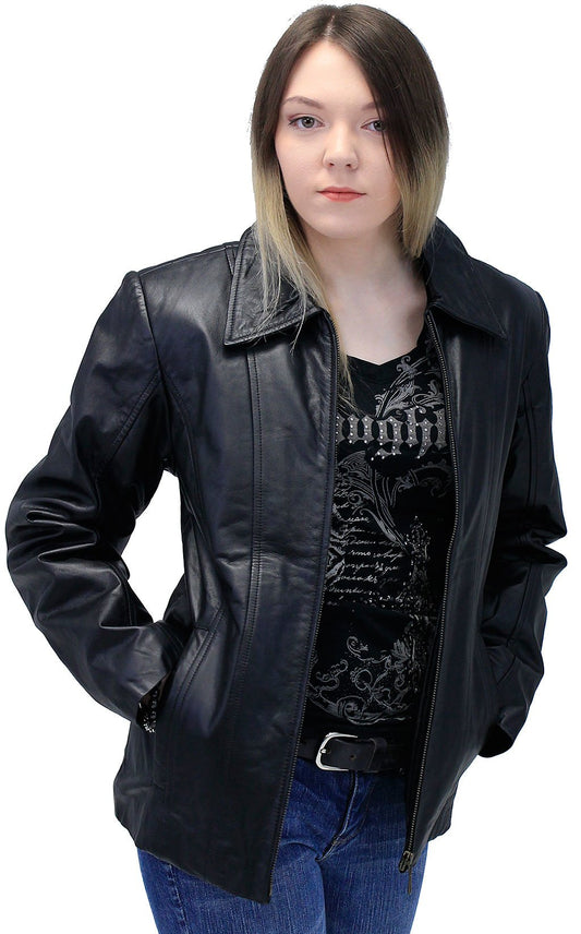 Lightweight Black Basic Cowhide Leather Jacket #L703K (S-M)