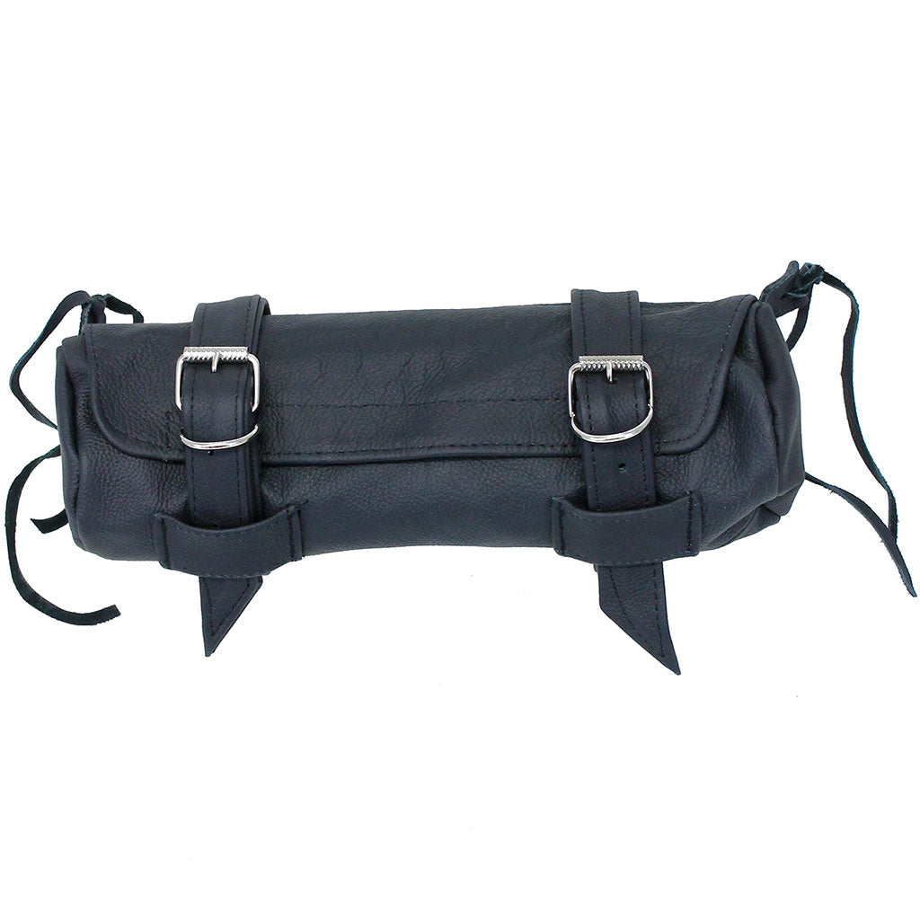 Round Soft Black Leather Motorcycle Tool Pouch #TP716K