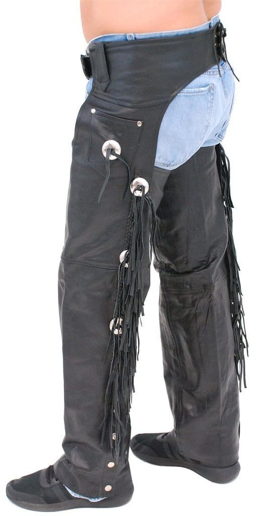 Buffalo Leather Chaps w/Fringe & Conchos #C701CFB