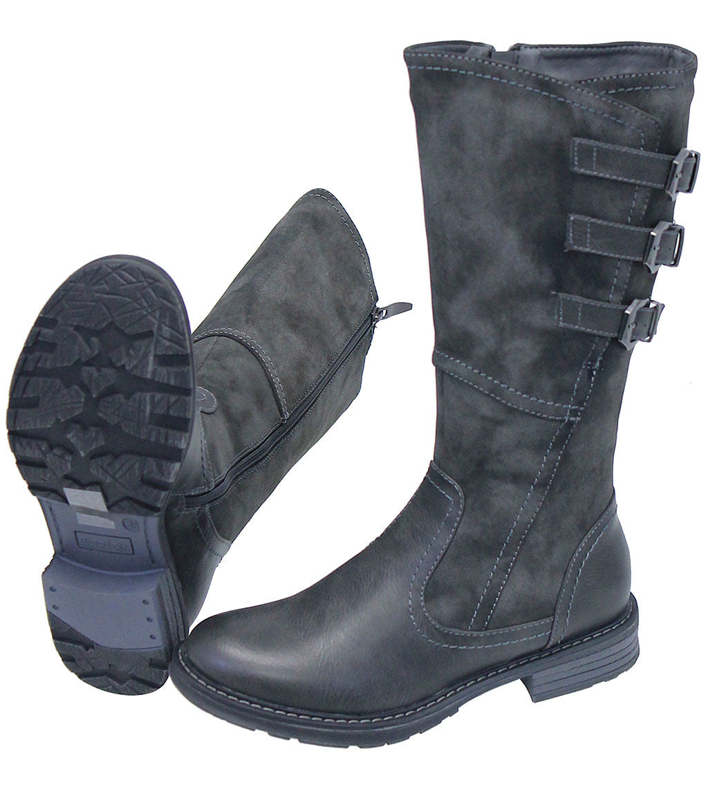 Dercetis Vintage Gray Triple Buckle Zip Boot #BLC-DERC-G