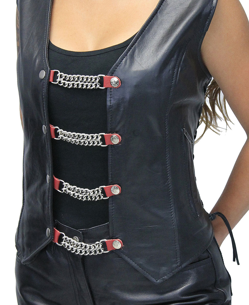 Set of 4 Red Leather Vest Chains #VC23076SR