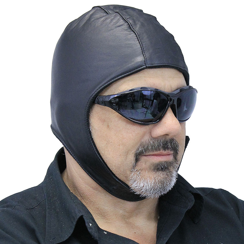 Fleece Lined Black Leather Helmet #H1380K