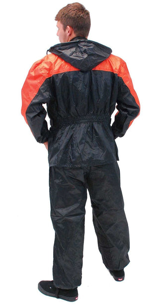 (d) Unisex Two Piece Orange & Black Rainsuit #RS302O