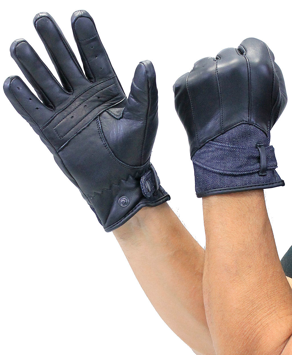 Leather Riding Gloves with Denim Cuff #G84140DK