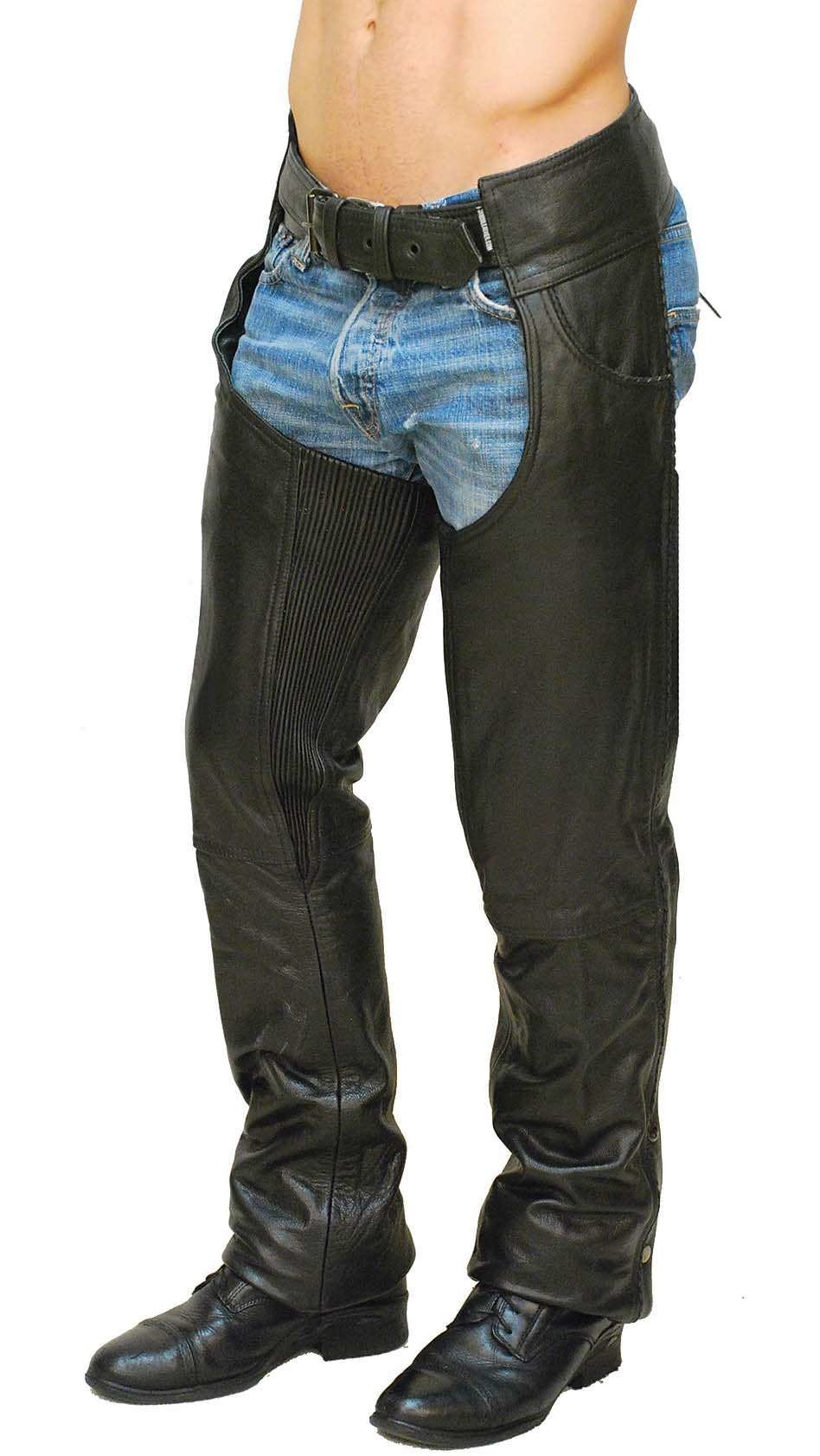 Premium Buffalo Leather Chaps w/Pant Pockets & Stretch Thigh #C1125BP