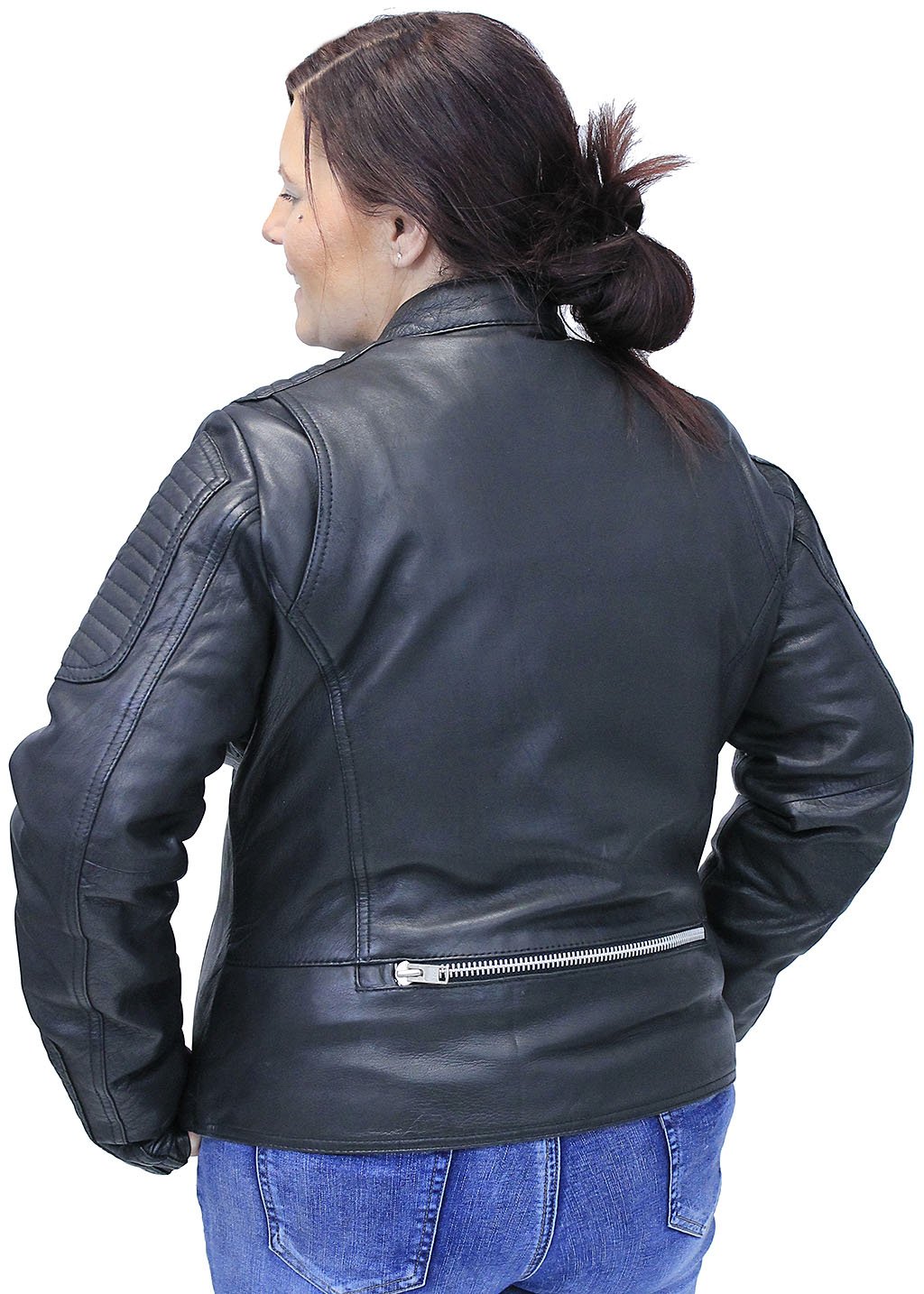 Women's Soft Black Lambskin Zip Snap Motorcycle Jacket #L187ZK