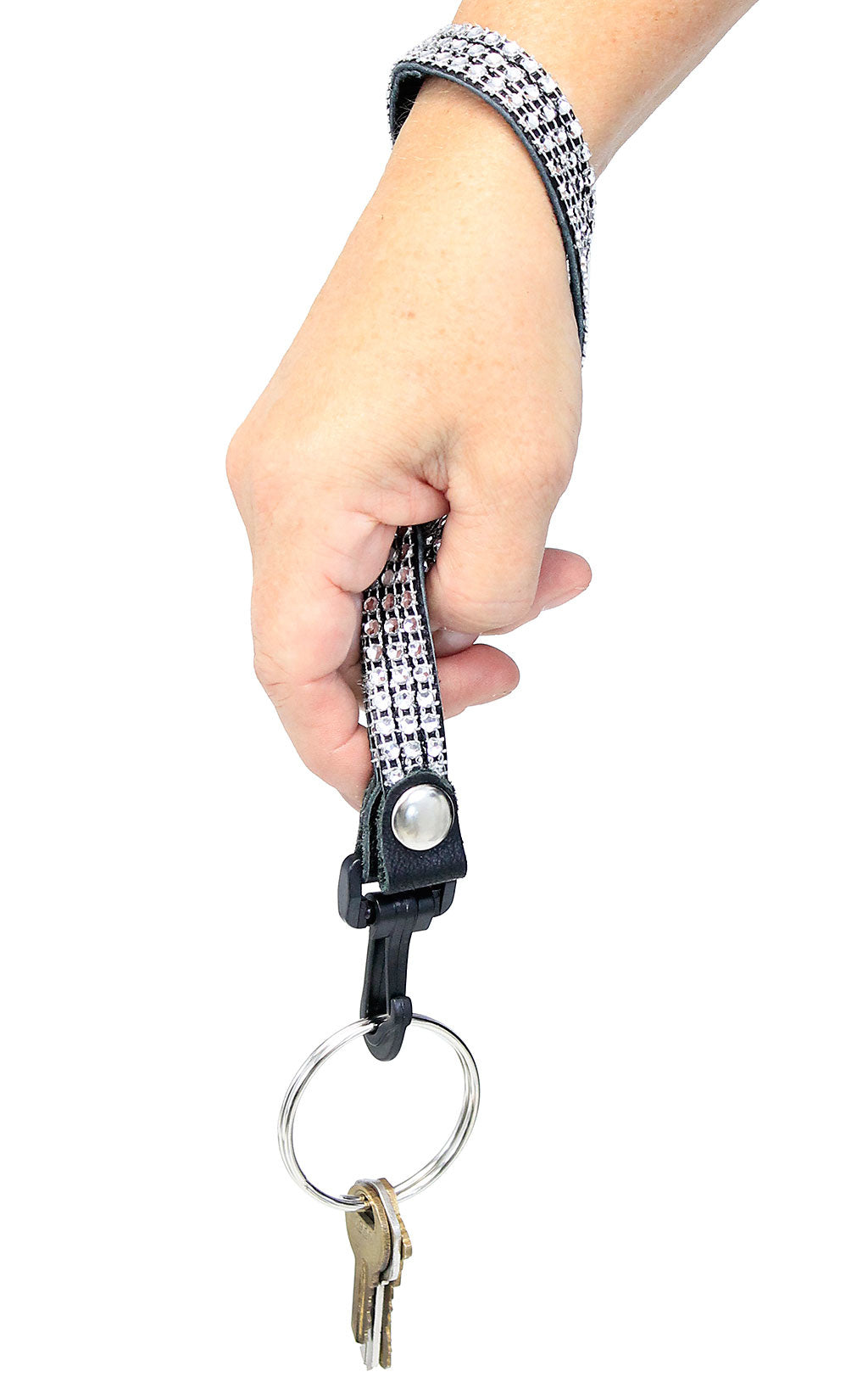 Crystal Leather Wrist Strap 2" Key Ring & Snap #KC22073XCR