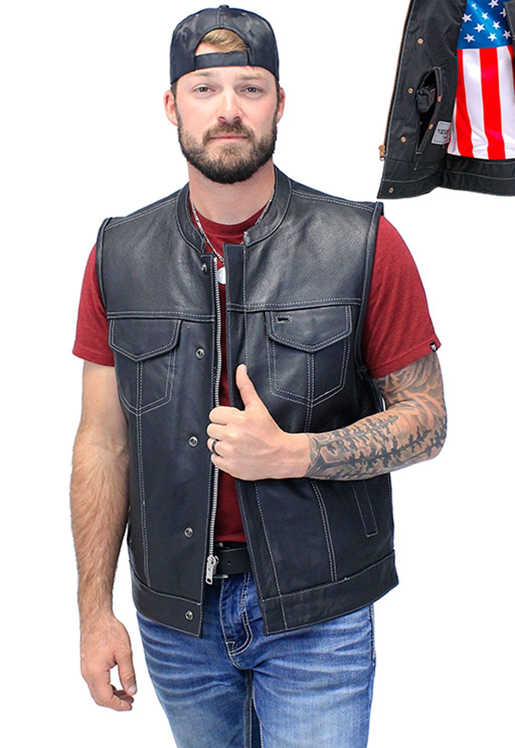 Concealed Pocket USA Flag Club Vest w/Easy Access Pocket #VM6665GFK