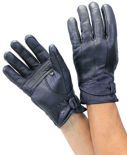 Leather Riding Gloves with Denim Cuff #G84140DK