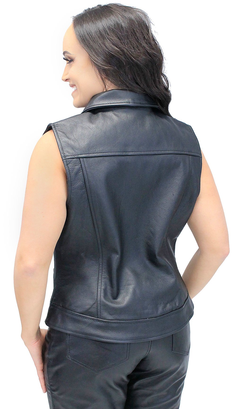 Women's Heavy Leather Club Vest w/Concealed Pockets #VL1015HGK