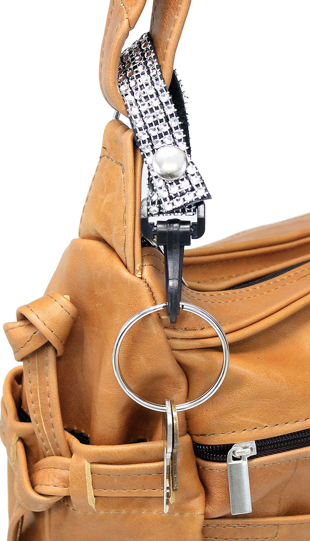 Crystal Leather Belt snap Key Clip w/2" Ring #KC22072CR