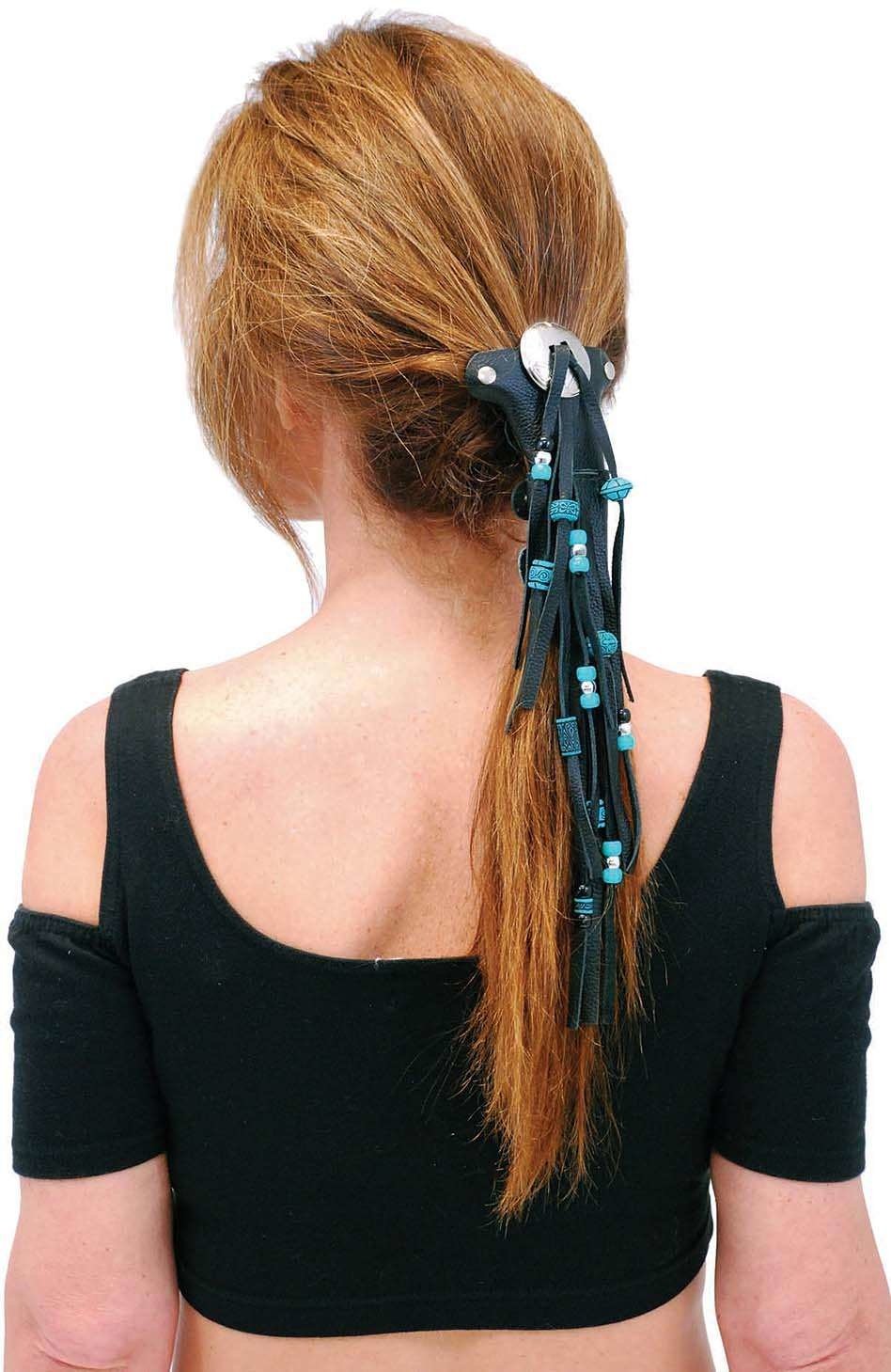 Short Turquoise Beaded Hair Tube #AHW65FBT