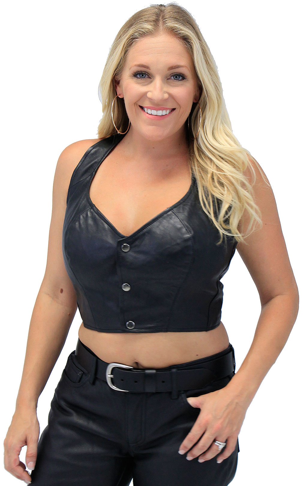 Snap Front Leather Halter Top #LH1103K (XS-2X)