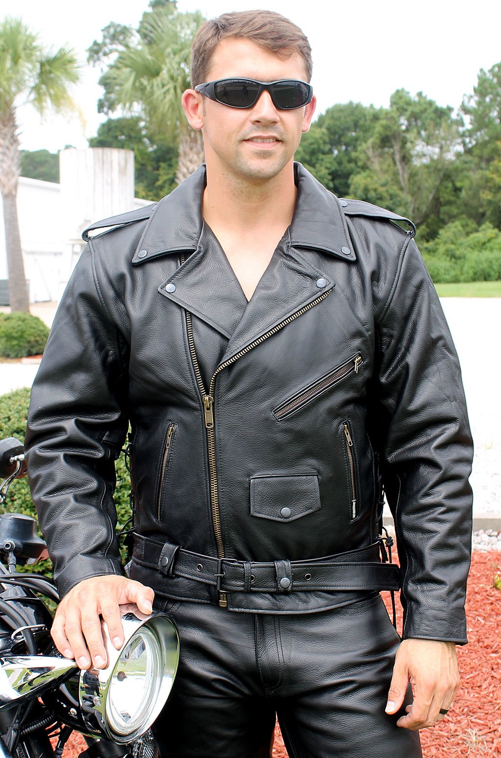 Black Highway Patrol Leather Jacket w/Long Back #M461Z – Jamin
