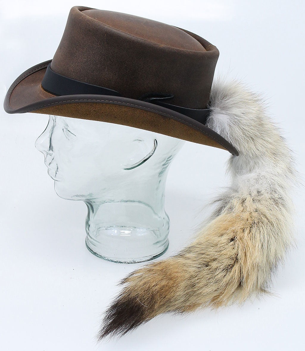 Genuine Fox Tail with Black Leather Hatband #HB-FOXTAIL