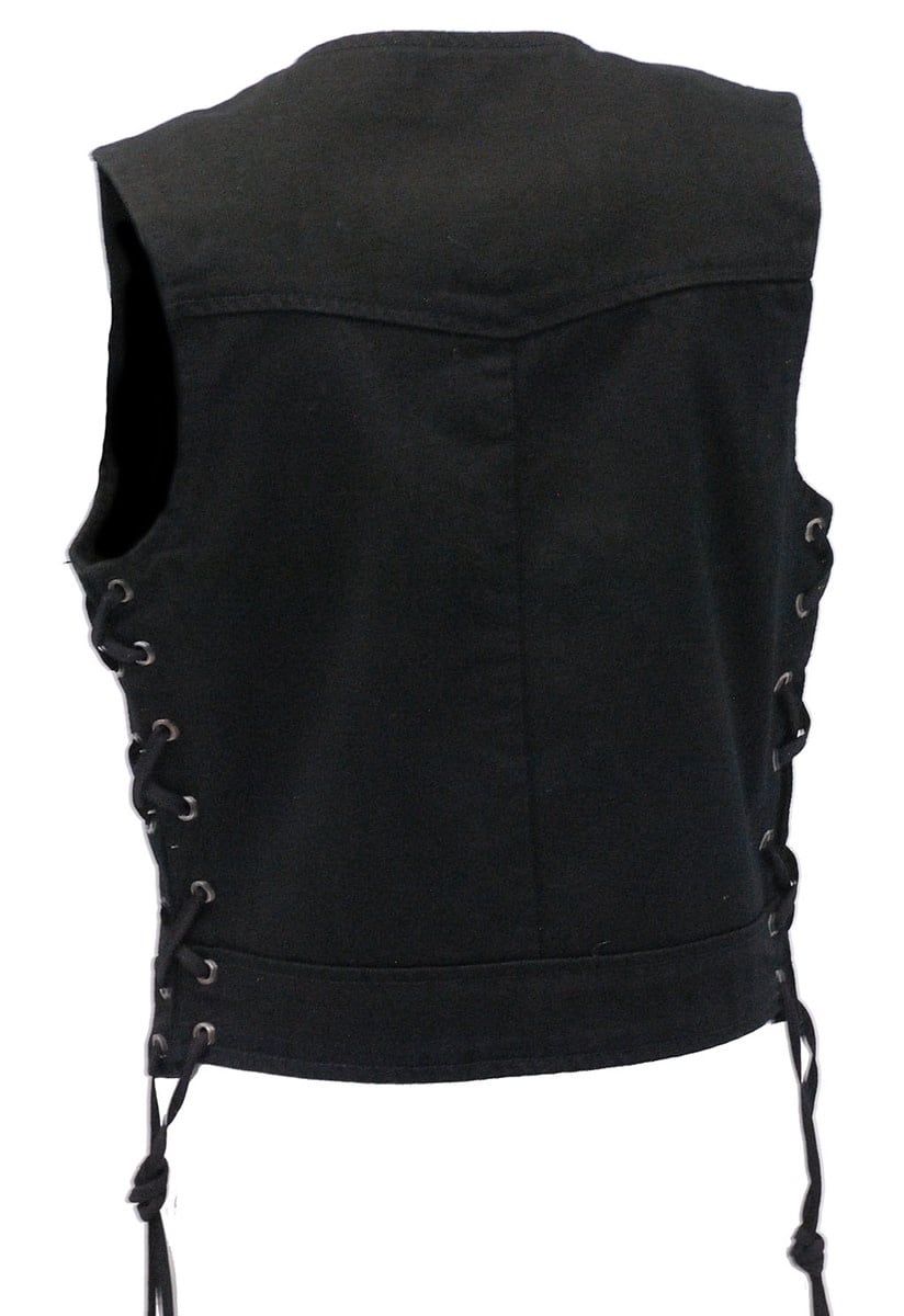 Women's Side Lace Black Denim Zip Vest #VLC9420LZK