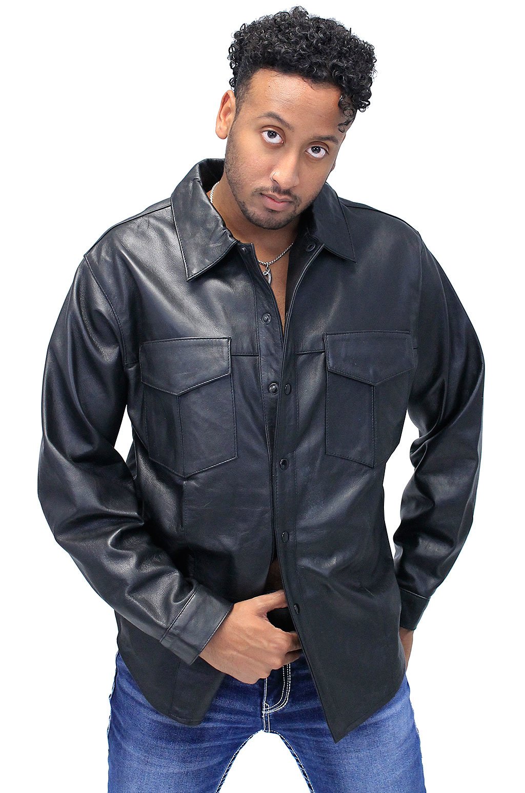 Men's Lambskin Leather Shirt #MS641L