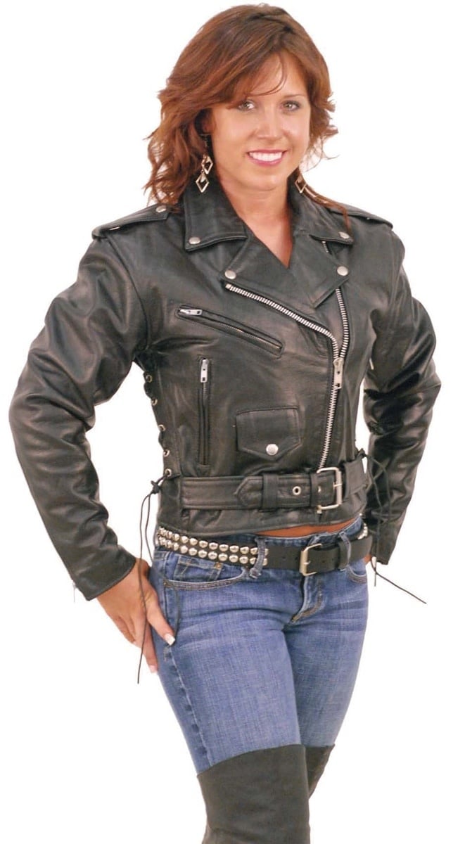 Crop Leather Motorcycle Jacket w/Zip Out & Side Lace #L201LK (6-22)