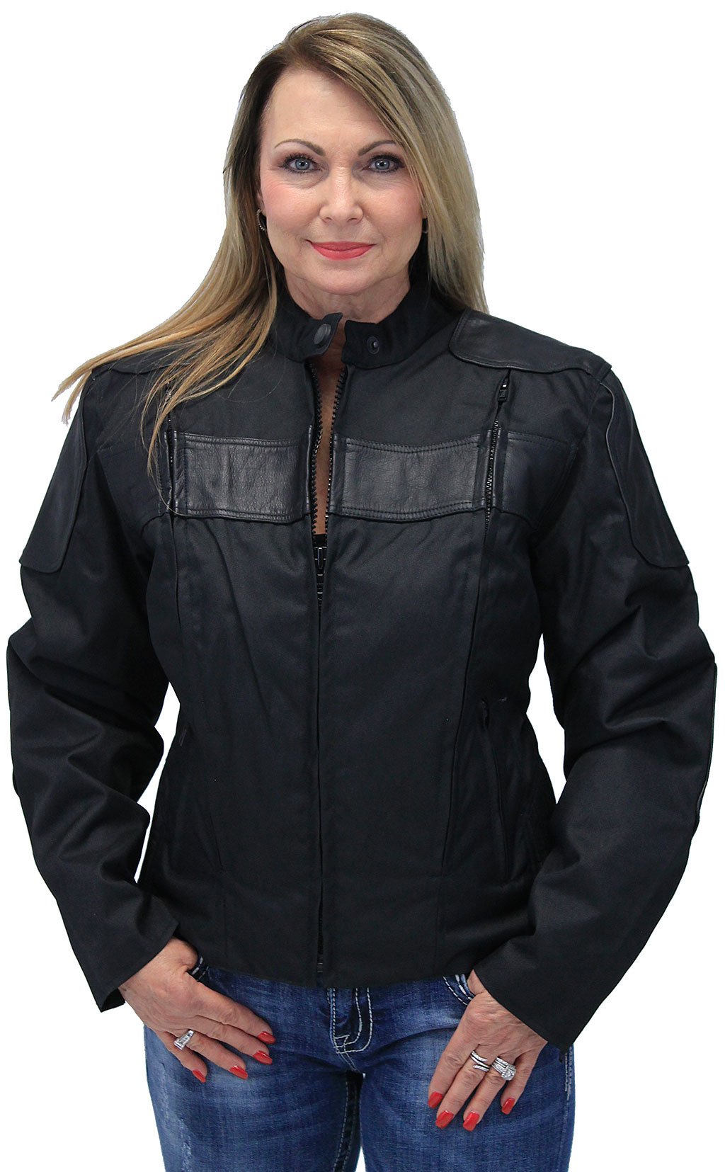 Leather and Textile Vented Women's Biker Jacket #LC2179VZK (XS-3X)