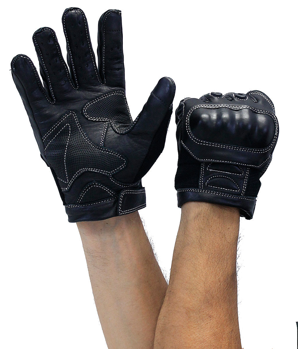 Ultimate Leather Motorcycle Gloves w/Knuckle Armor #G8245KNK