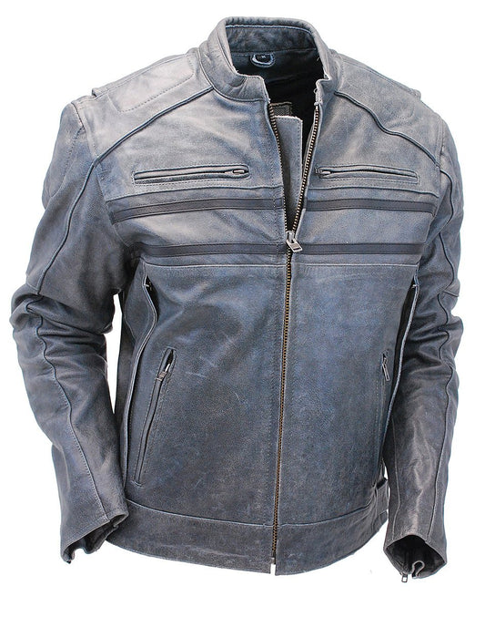 Vintage Gray Leather Motorcycle Jacket w/CCW Pockets & Venting #M6621VGGY (M-L)