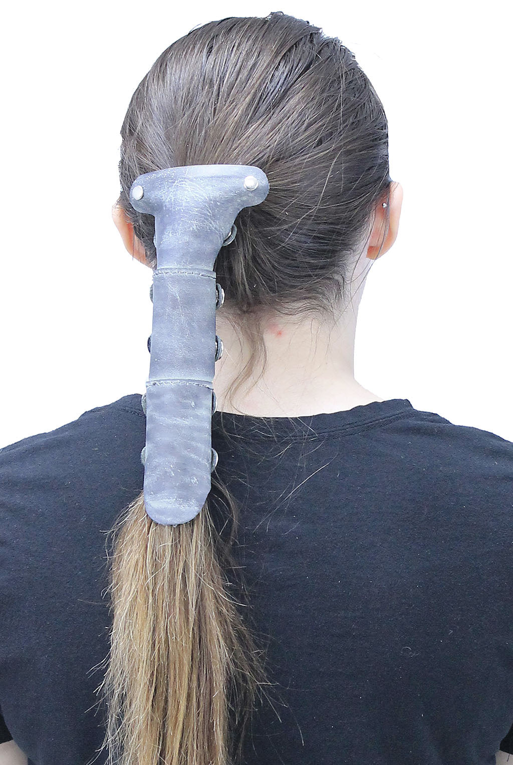 Antiqued Gray Leather Hair Tube with Barrette #AHW2400GY