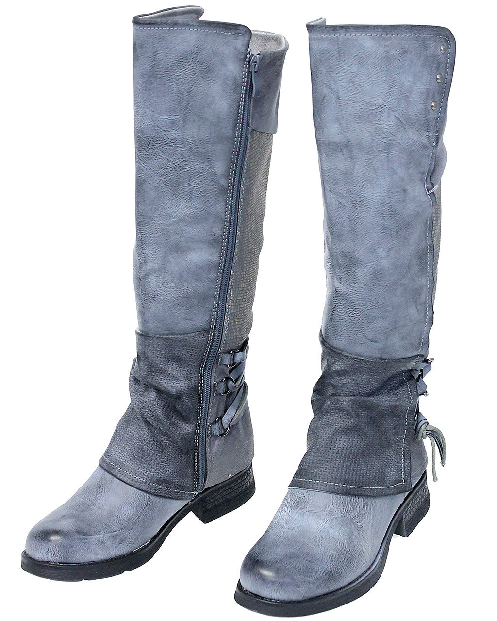 Lace Back Vintage Gray Zip boots #BL-MAXIGY